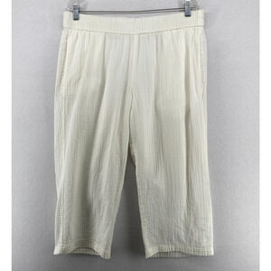 EILEEN FISHER Pants L Organic Cotton Crinkle Gauze Cropped Pull On Off White